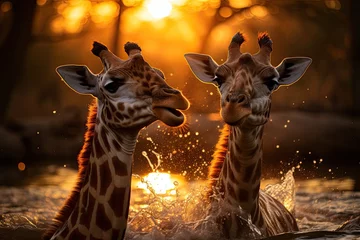 Poster Giraffes dancing in the African savannah., generative IA © JONATAS