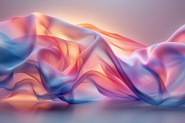 Abstract elegance: Flowing fabric waves in soft pastel colors under warm lighting