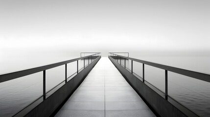 Serene Pier Walkway into Misty Horizon in Monochrome - Generative AI