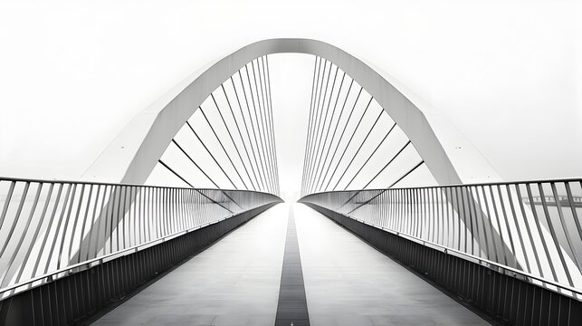 Symmetrical Bridge Architecture in Misty Monochrome - Generative AI
