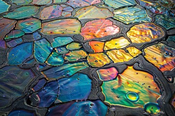 Iridescent Liquid Art: A close-up of a colorful liquid with an iridescent and mesmerizing surface.