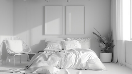 modern bedroom with frames