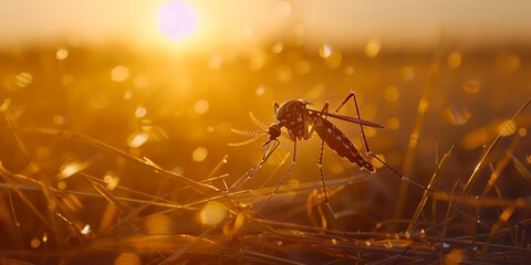 Mosquito close-up macro, dangerous parasite insect - obrazy, fototapety, plakaty