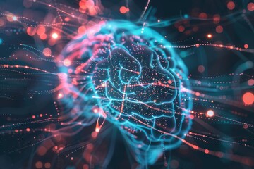 Neural Network Brain Concept in Digital Cyberspace - obrazy, fototapety, plakaty
