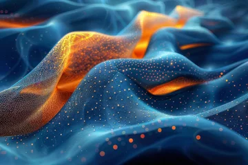 Papier Peint photo autocollant Ondes fractales Fractal Wave Crash: Vivid blue and orange wave captures the energy of the ocean, ideal for abstract backgrounds.
