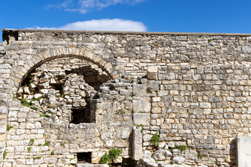 Archaeological site in medieval Euphrasian Basilica, roman catholic church, Porec, Croatia, Istria