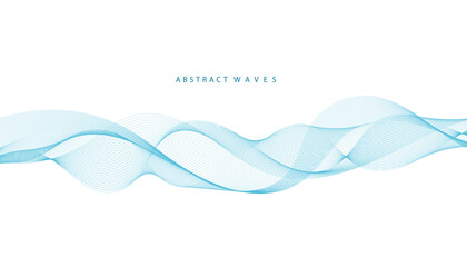 Abstract vector background with blue wavy lines. Blue wave background. Blue lines vector illustration. Curved wave. Abstract wave element for design.