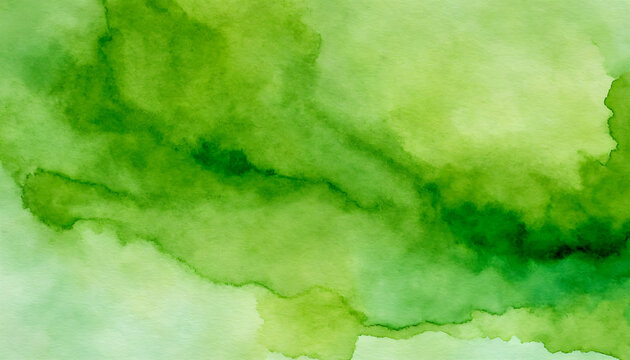 Watercolor background. Shades of green on white paper.
