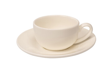 Ceramic white coffee cup and saucer isolated on white background.