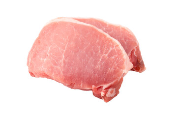 Raw pork pieces isolated on a white background.