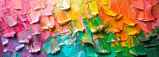 Foto op Canvas Traces de peintures colorées, bandeau arc-en-ciel effet "texturé" © JLV