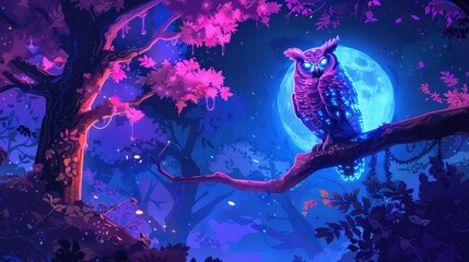 Mystical Owl in Forest at Night