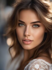 Naklejka premium Innocent Charm: Lovely Woman in a Sweet Portrait