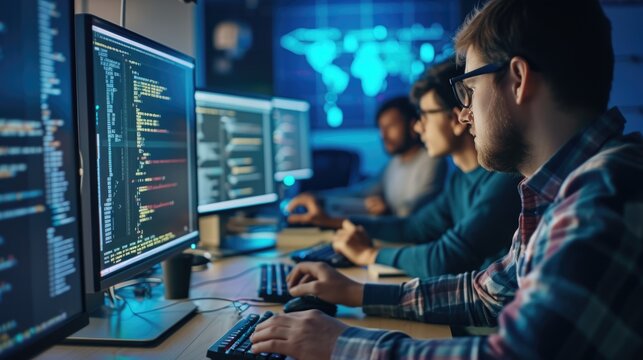Programmer working with software development and data coding in office AIG41