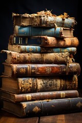 Fototapeta premium Old books stacked neatly on a wooden table