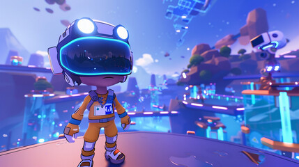 3D perspective, in super deformed  SD  character, join a character like hero in Metaverse Exploration, where boundless virtual realms await exploration. Embark on an epic journey through digital 