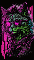 T-shirt design, neon cat