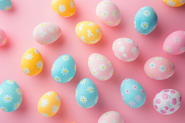 Fototapeta na wymiar easter eggs on pink background, AI generated