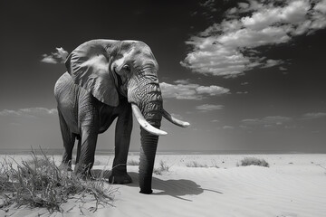 black and white picture of elephant , AI generated