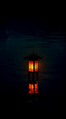 A lone lantern glowing softly in the darkness, reminiscent of quiet moments in anime where characters reflect on their journey. mobile phone wallpaper, or advertising background