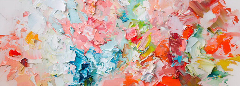 Oeuvre abstraite textur&eacute;e, coups de pinceaux color&eacute;s