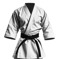 Karate kimono with black belt on transparent background