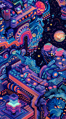 An abstract representation of an AIs dream, filled with complex patterns, mobile phone wallpaper