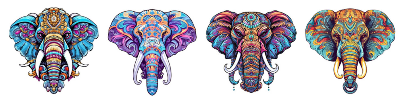 elephant head sticker design with colorful mandala abstract, generative ai