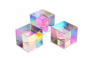 Fototapeta premium Set of 3d crystal glass cubes with refraction and hol isolated on white or transparent background