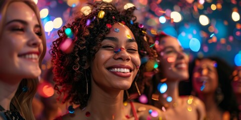 Obraz na płótnie Canvas Radiant Smiles, A Vivid Celebration of Life and Laughter Among Friends, Generative AI