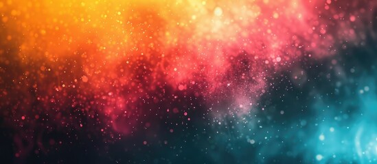 A vibrant multicolored background featuring a scattering of stars and dust particles. The colors blend in an abstract gradient with a grainy noise effect, creating a visually striking and dynamic
