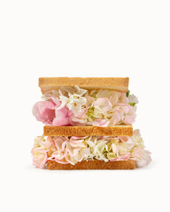 toast bread with flowers, spring sandwich, concept