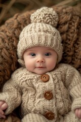Fototapeta na wymiar Cute little boy in handmade knitted clothes posing for the camera