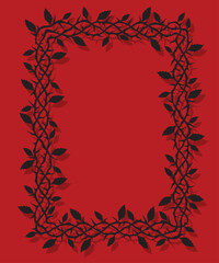frame of thorns with leaves isolated on red background