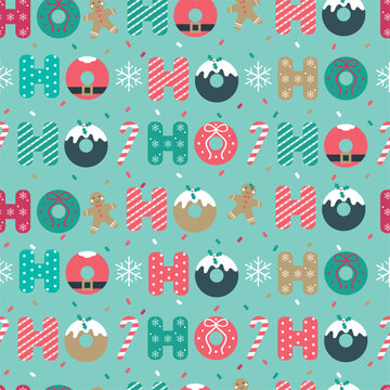 Christmas seamless pattern on blue background. 