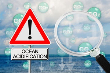 Alert Ocean Acidification - CO2 Carbon dioxide emissions are absorbed by the oceans causing warming of the seas and acidification of the waters - The ocean acts as a carbon sink - concept image