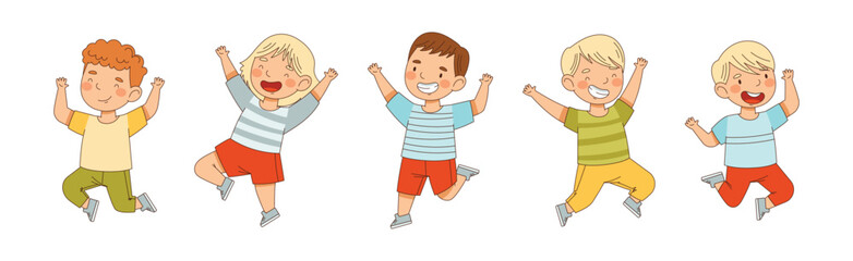 Happy Kids Jump with Joy and Excitement Vector Set