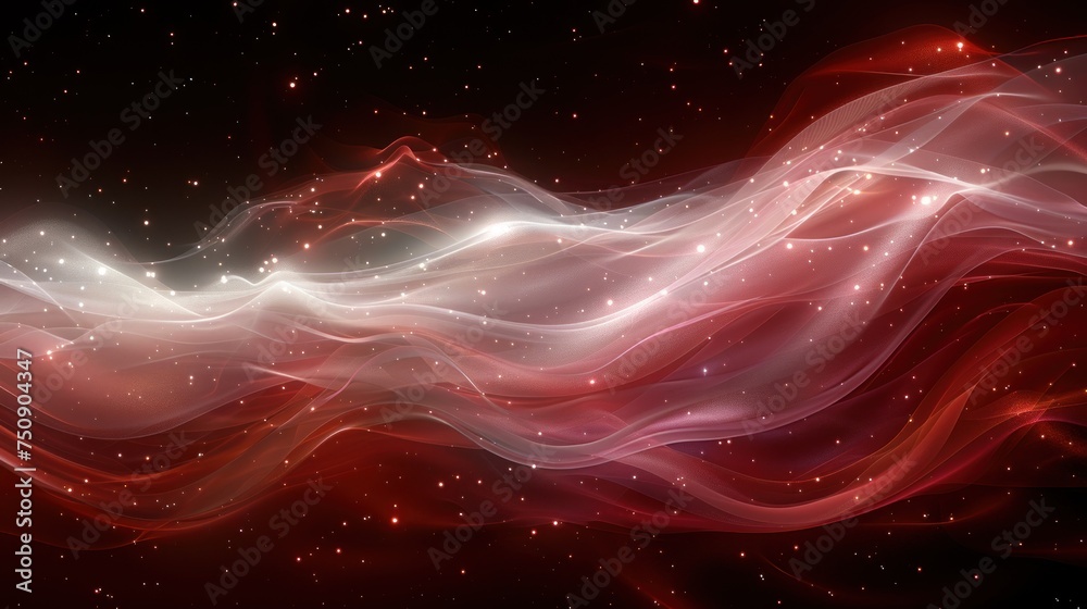 Wall mural a computer generated image of a red and white wave on a black background with red and white stars in