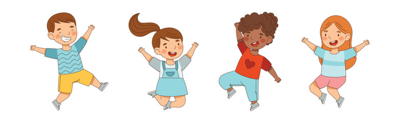 Happy Kids Jump with Joy and Excitement Vector Set