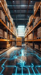 Background cardboard boxes inside warehouse. Logistics center. The composition filled with cardboard boxes. AI generated illustration