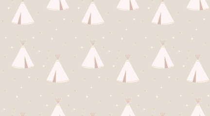Kids teepee pattern, cute seamless background for wallpaper in nursery room, gender neutral design © Anna Kutukova