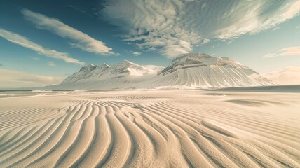 Skagsanden beach enchants with striking patterns and the serenity of a snowy landscape