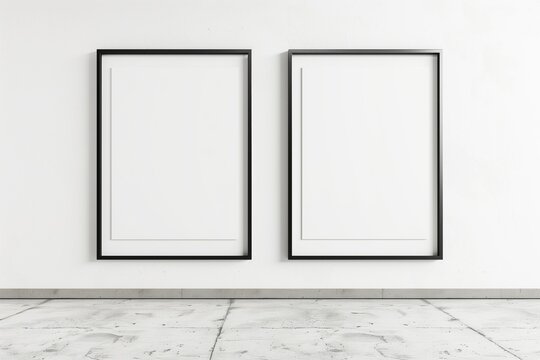Minimalistic mockup in black frame on white wall