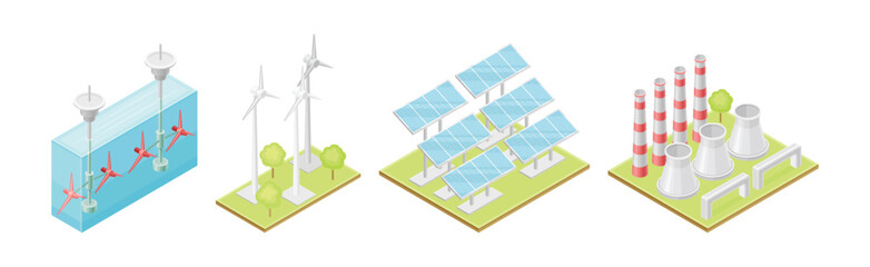 Ecology and Green Renewable Resources Production Isometric Vector Set