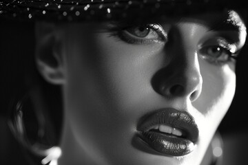 Embracing Monochromatic Beauty: Close-Up Portrait of a Female Model in Black and White