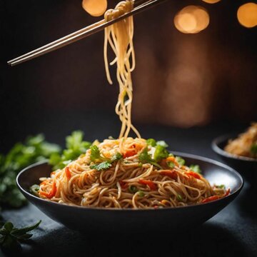 spaghetti chowmin and chopstick