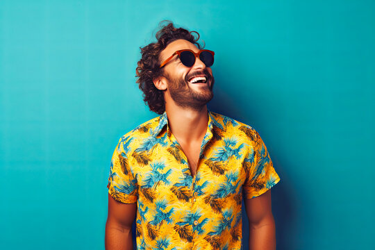 Happy and funny cool man with fashionable clothes