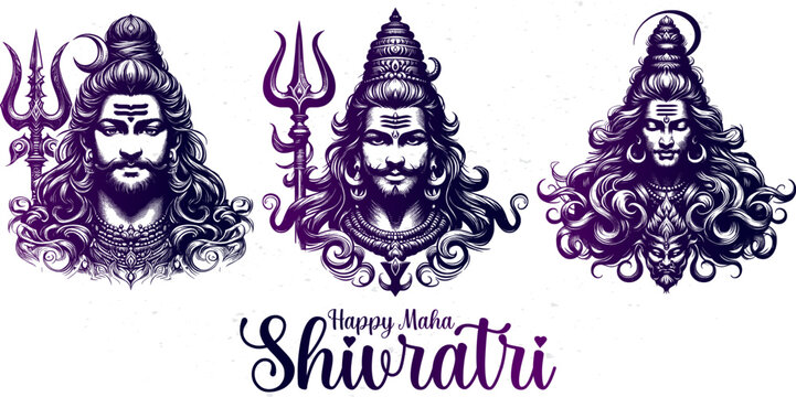 Happy Maha Shivaratri Design and Sketch art vector