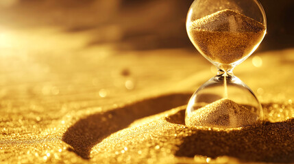 Hourglass with golden sand - time passing by concept - 750909513