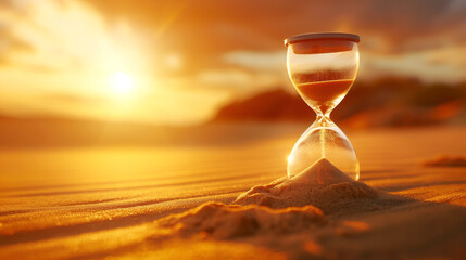Hourglass on golden sand - time passing by concept - 750909542